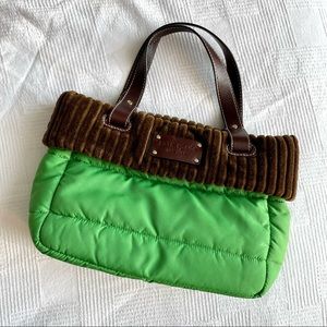Kate Spade Northampton Quinn Green & Chocolate Nylon/Leather/Corduroy Tote Bag